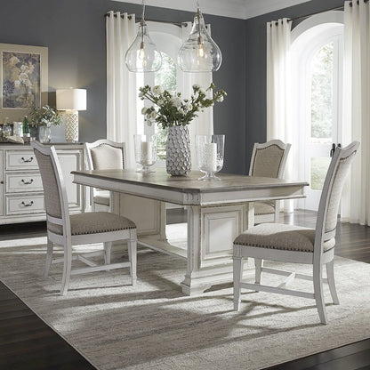 5 Piece Trestle Table Set in Rubberwood Solids w/ White Oak & Birch Veneers