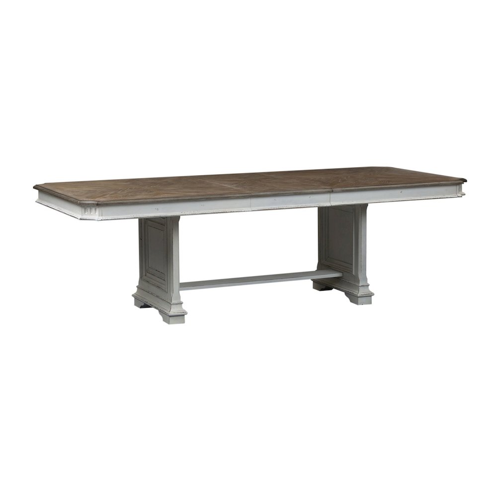 5 Piece Trestle Table Set in Rubberwood Solids w/ White Oak & Birch Veneers
