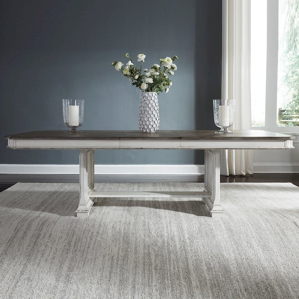 5 Piece Trestle Table Set in Rubberwood Solids w/ White Oak & Birch Veneers