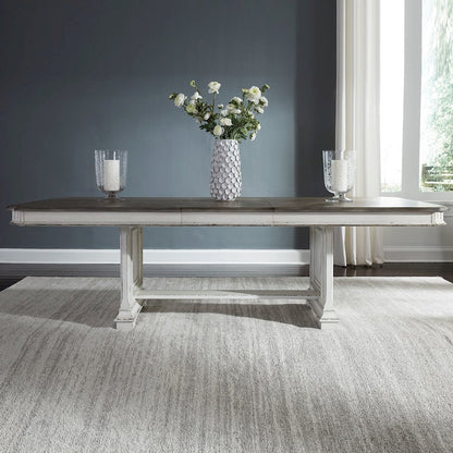 5 Piece Trestle Table Set in Rubberwood Solids w/ White Oak & Birch Veneers
