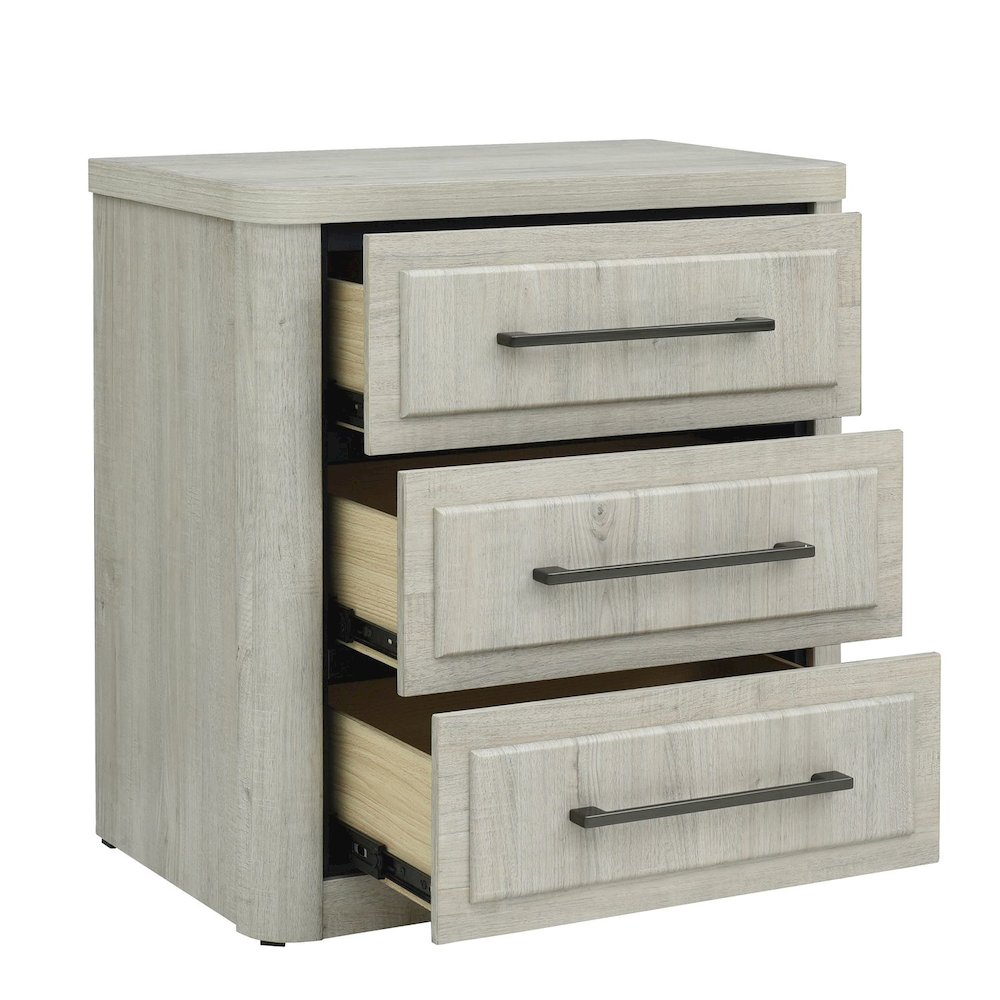 Modern Play Bedroom Nightstand with AC USB Charging Station - Natural White