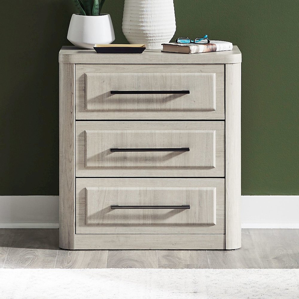 Modern Play Bedroom Nightstand with AC USB Charging Station - Natural White