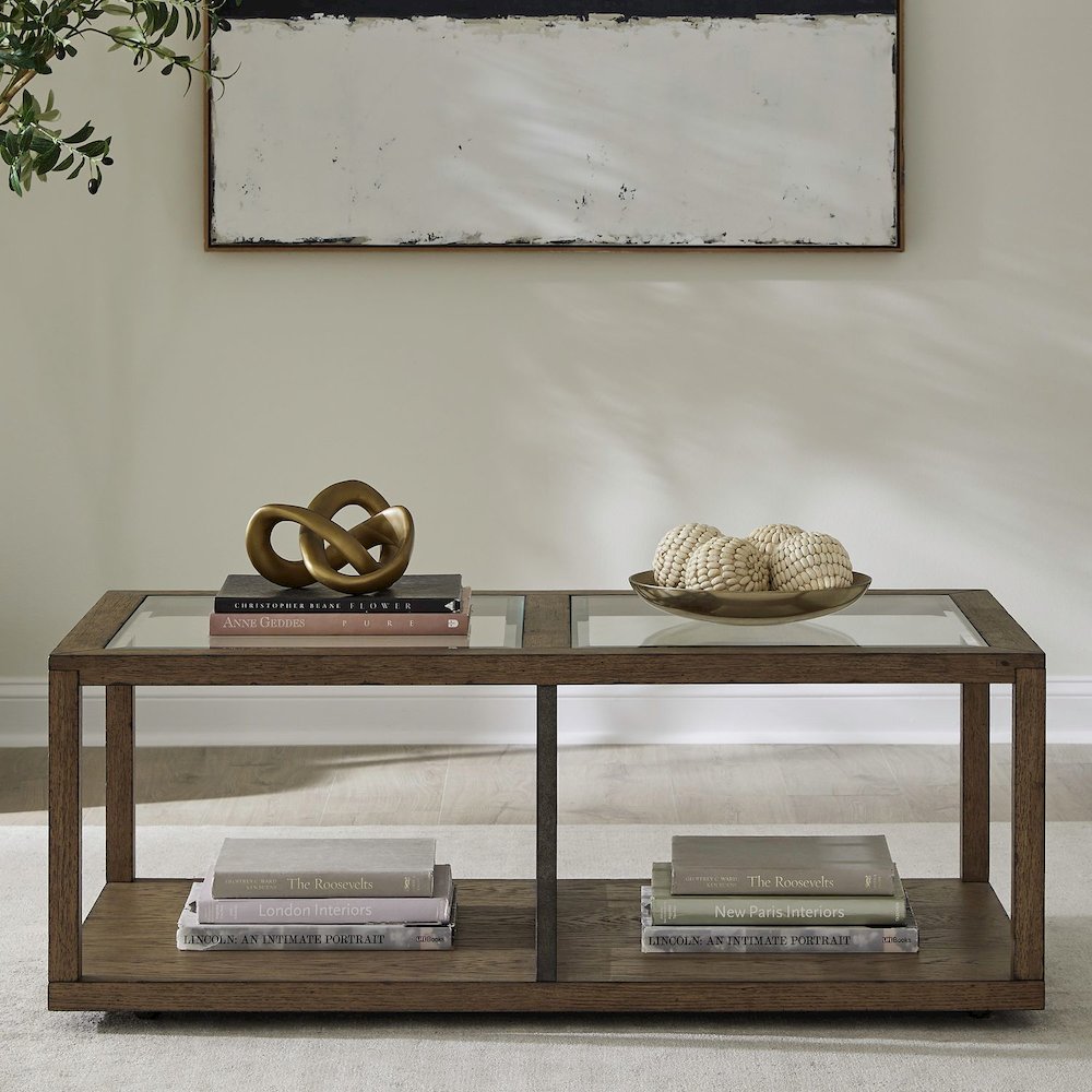 Bayhill Trellis Cocktail Table for Living Room - Honey w/ Black Metal Accents