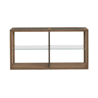 Bayhill Trellis Sofa Table for Living Room - Honey w/ Black Metal Accents