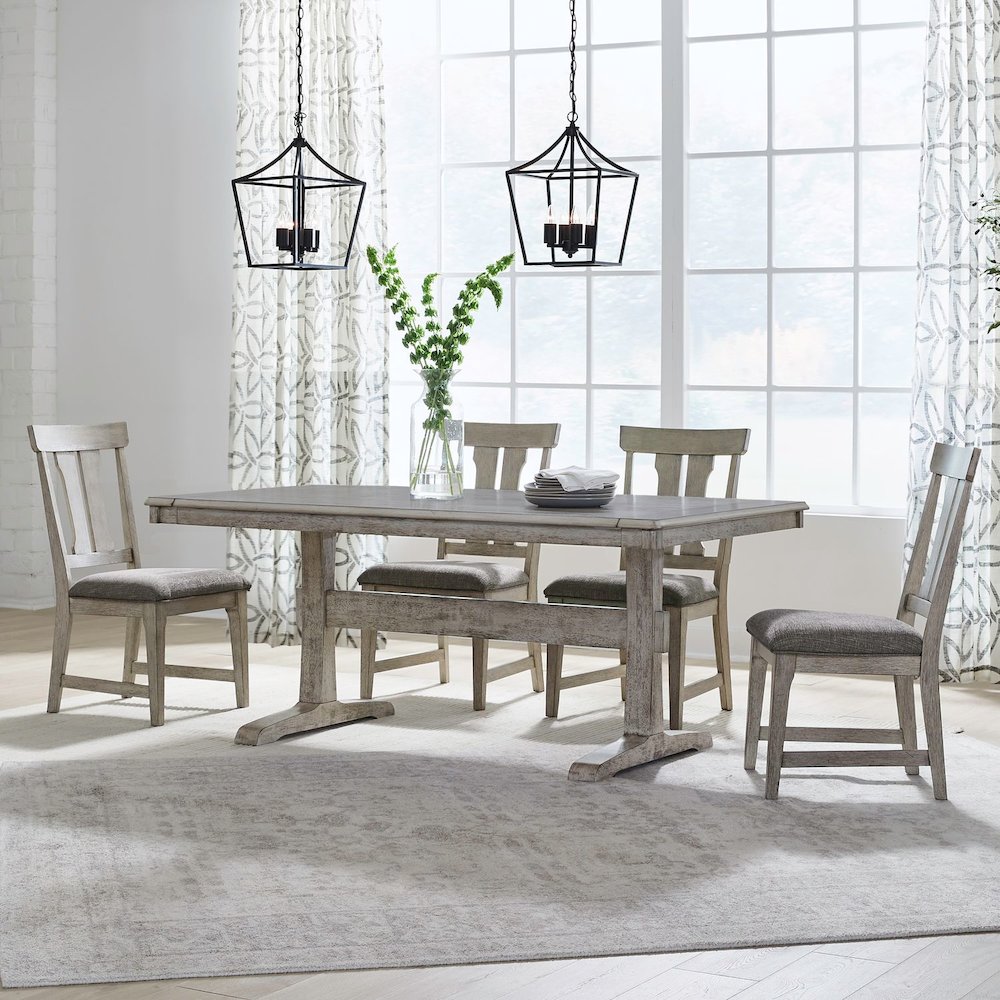 Hallendale 5 Piece Trestle Table Set - Gravel Wash