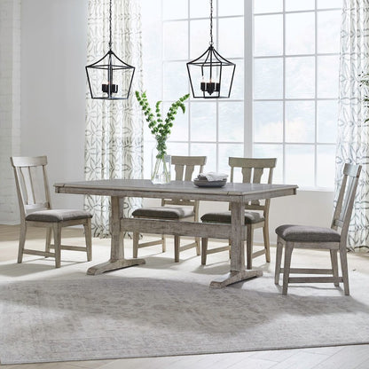 Hallendale 5 Piece Trestle Table Set - Gravel Wash