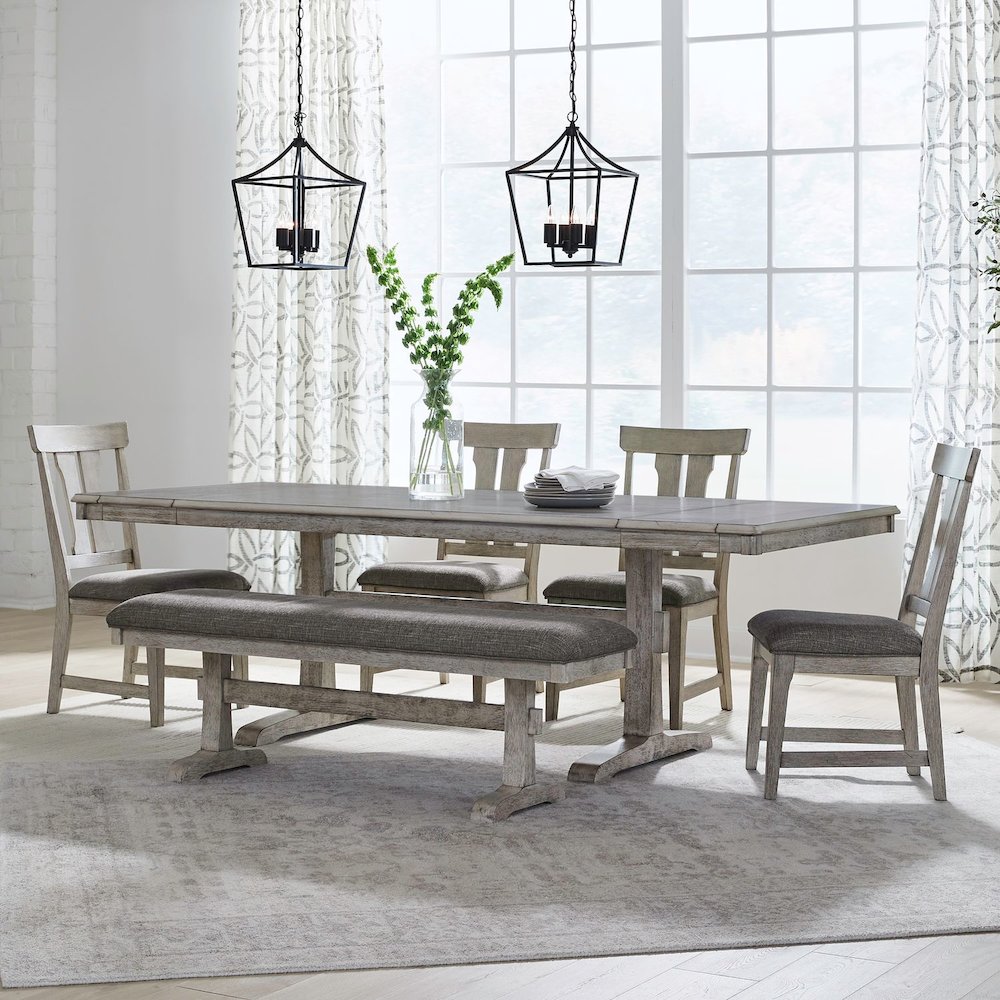 Hallendale 6 Piece Trestle Table Set - Gravel Wash