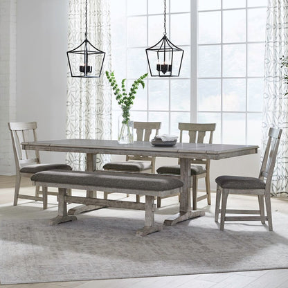 Hallendale 6 Piece Trestle Table Set - Gravel Wash