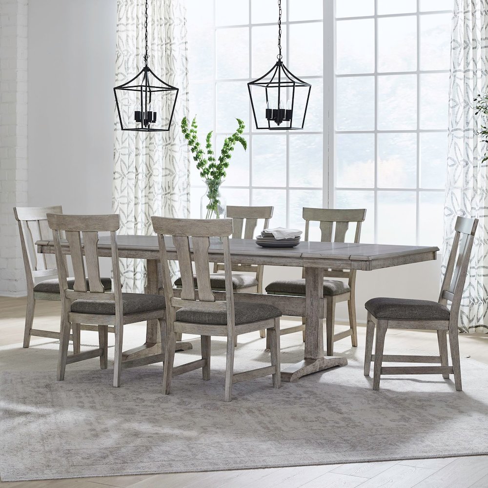 Hallendale 7 Piece Trestle Table Set - Gravel Wash