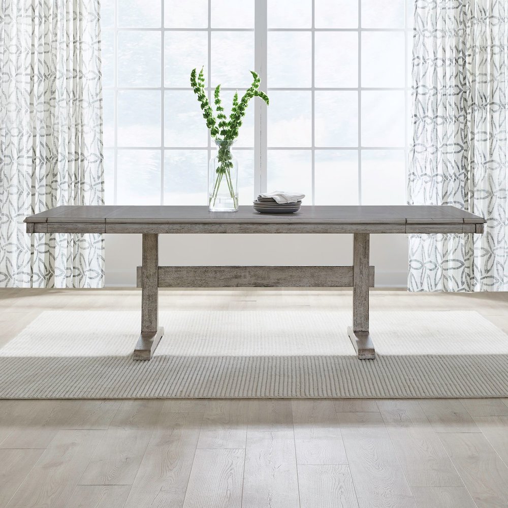 Hallendale Trestle Table Set - Gravel Wash Oak Wood