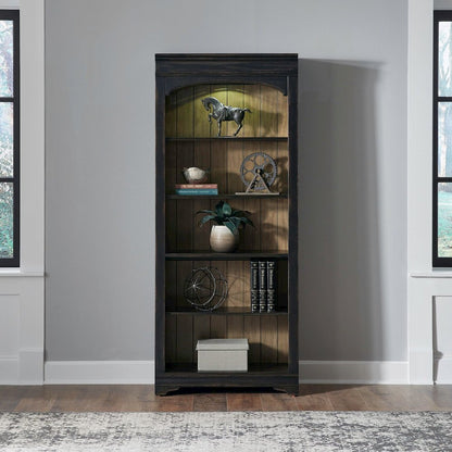 Bookcase for Home Office Touch LED Light- Aged Charcoal,Rub Thru & Caramel
