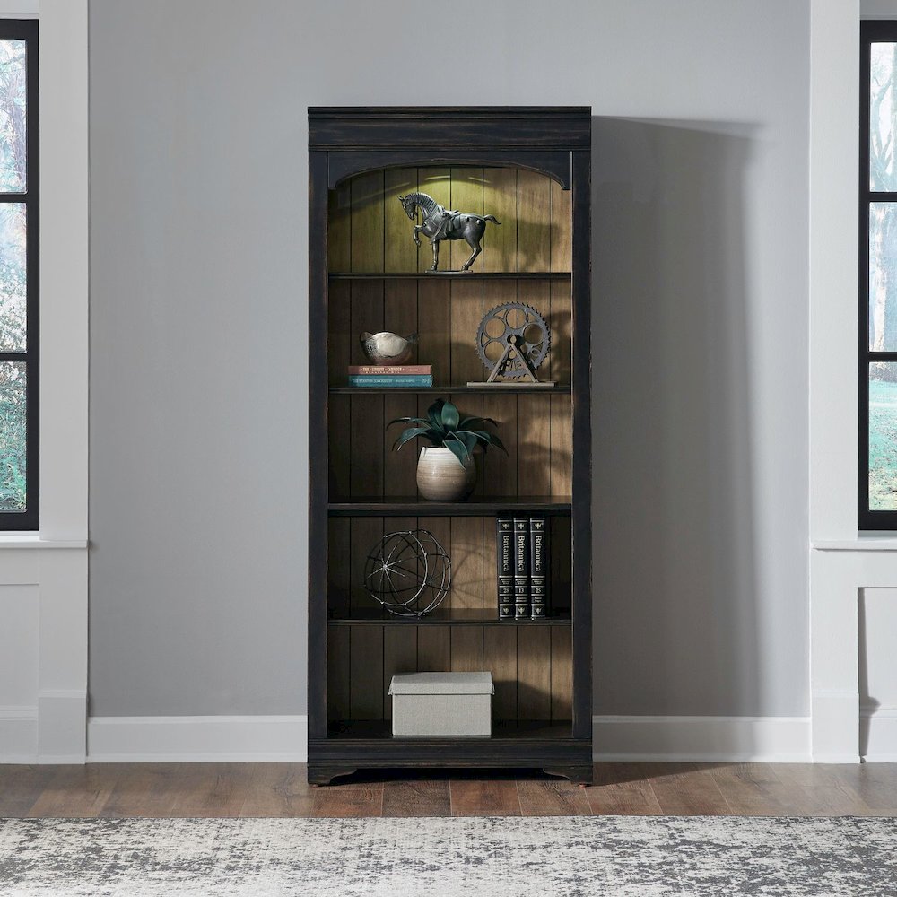 Bookcase for Home Office Touch LED Light- Aged Charcoal,Rub Thru & Caramel