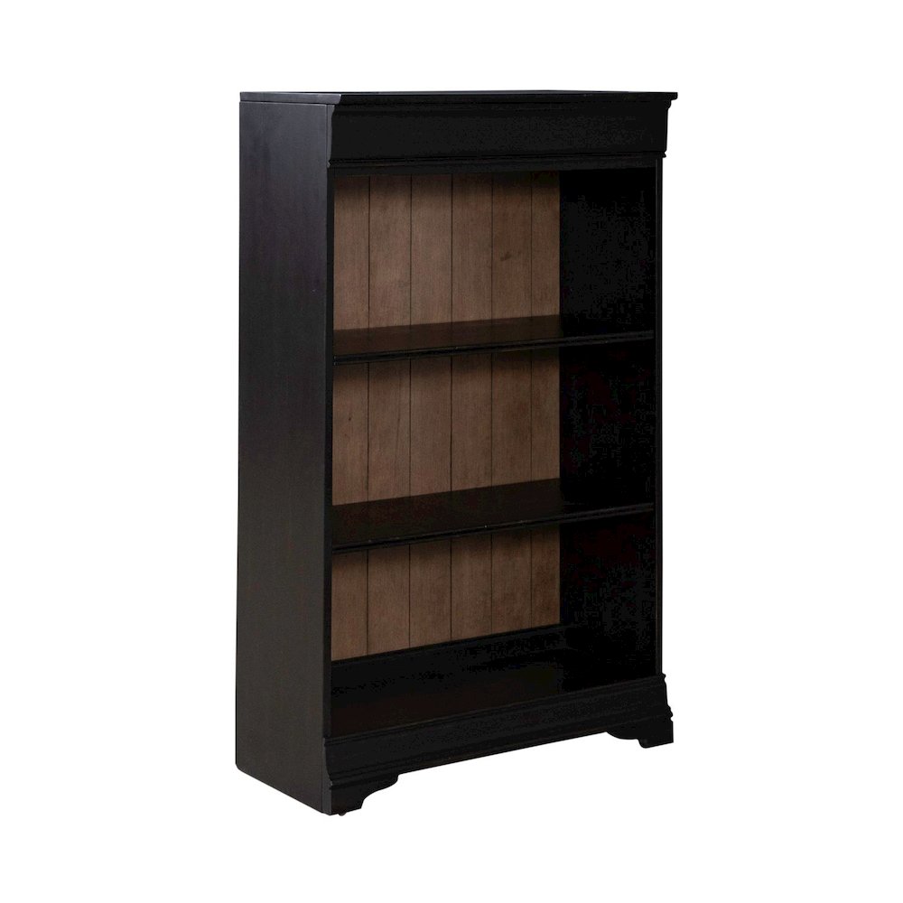 Meritage 48 Inch Bookcase for Home Office - Aged Charcoal w/ Rub Thru & Caramel
