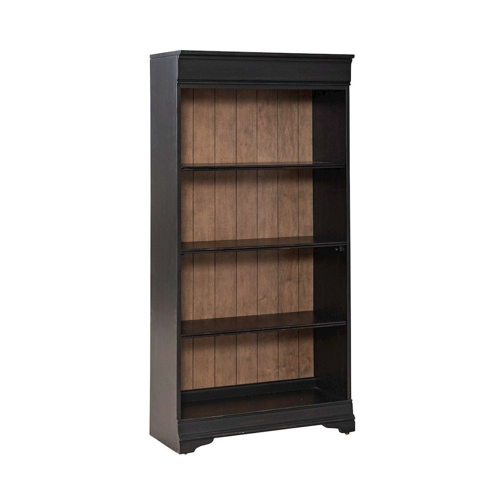 Meritage 60 Inch Bookcase for Home Office - Aged Charcoal w/ Rub Thru & Caramel