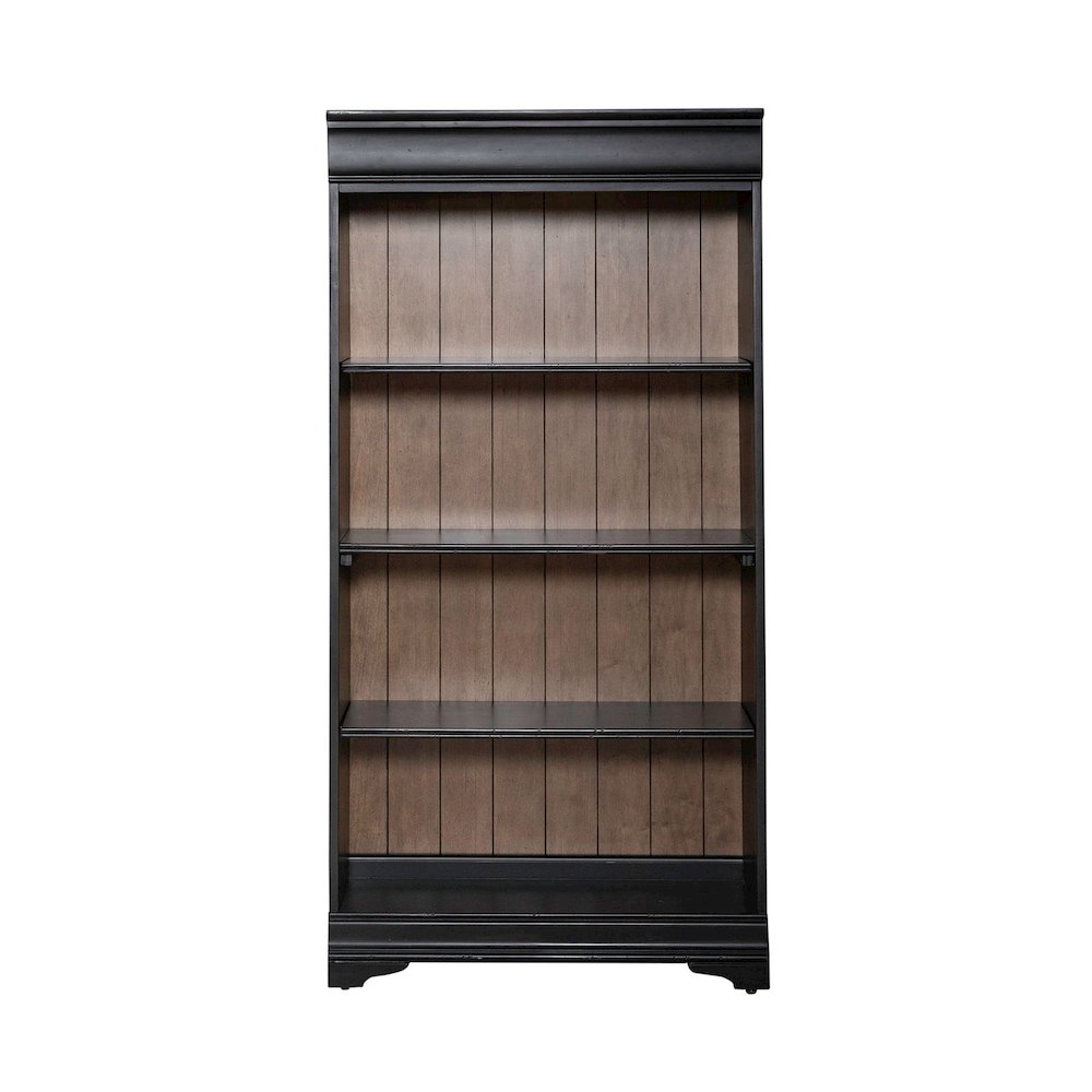 Meritage 60 Inch Bookcase for Home Office - Aged Charcoal w/ Rub Thru & Caramel