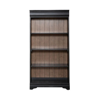 Meritage 60 Inch Bookcase for Home Office - Aged Charcoal w/ Rub Thru & Caramel