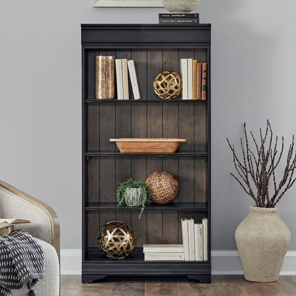 Meritage 60 Inch Bookcase for Home Office - Aged Charcoal w/ Rub Thru & Caramel