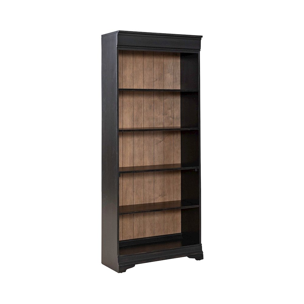 Meritage 72 Inch Bookcase for Home Office - Aged Charcoal w/ Rub Thru & Caramel