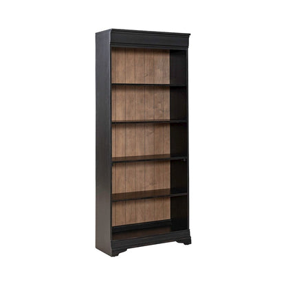 Meritage 72 Inch Bookcase for Home Office - Aged Charcoal w/ Rub Thru & Caramel