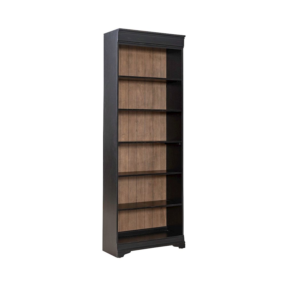 Meritage 84 Inch Bookcase for Home Office - Aged Charcoal w/ Rub Thru & Caramel