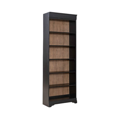 Meritage 84 Inch Bookcase for Home Office - Aged Charcoal w/ Rub Thru & Caramel