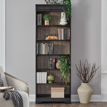 Meritage 84 Inch Bookcase for Home Office - Aged Charcoal w/ Rub Thru & Caramel