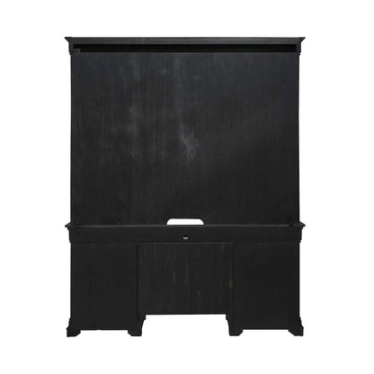 Meritage Credenza & Hutch Home Office Desk Set-Aged Charcoal, Rub Thru & Caramel