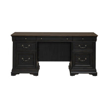 Credenza Desk for Home Office - Aged Charcoal, Rub Thru & Caramel