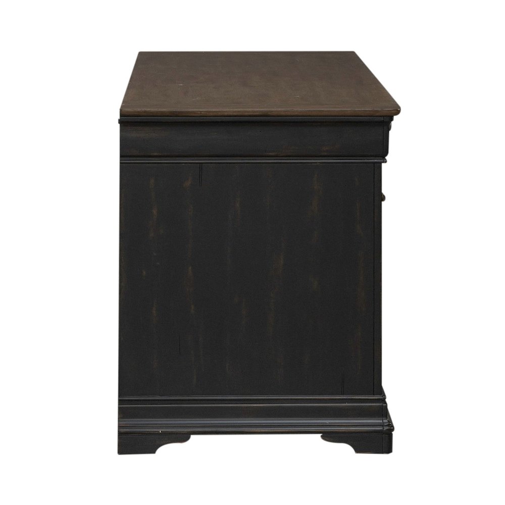 Credenza Desk for Home Office - Aged Charcoal, Rub Thru & Caramel
