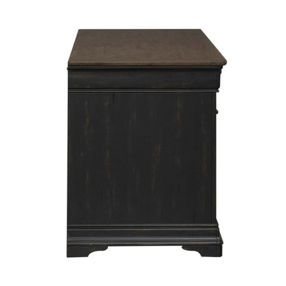 Credenza Desk for Home Office - Aged Charcoal, Rub Thru & Caramel