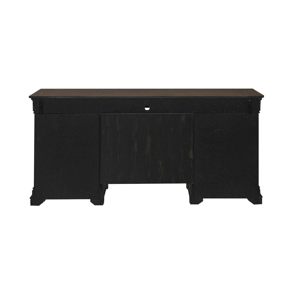 Credenza Desk for Home Office - Aged Charcoal, Rub Thru & Caramel