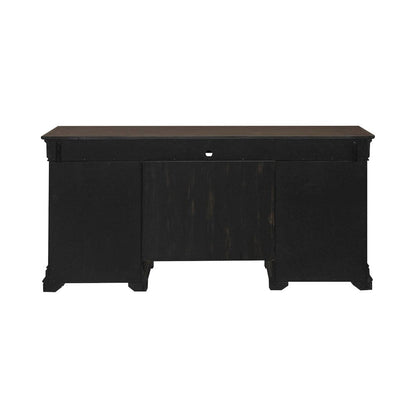 Credenza Desk for Home Office - Aged Charcoal, Rub Thru & Caramel