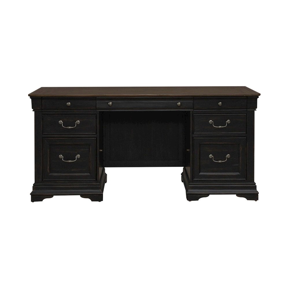 Meritage Jr Executive Desk for Home Office - Aged Charcoal w/ Rub Thru & Caramel