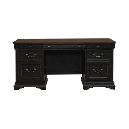 Meritage Jr Executive Desk for Home Office - Aged Charcoal w/ Rub Thru & Caramel