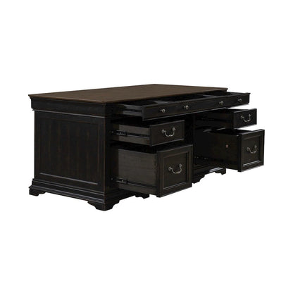 Meritage Jr Executive Desk for Home Office - Aged Charcoal w/ Rub Thru & Caramel