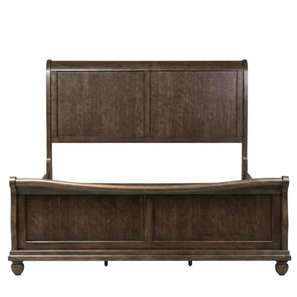 Poplar Solid Wood Queen Sleigh Bed with Tall Headboard, Cherry