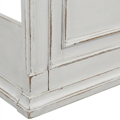 Antique White Panel Headboard, Weathered Bark Finish Solid Wood Construction
