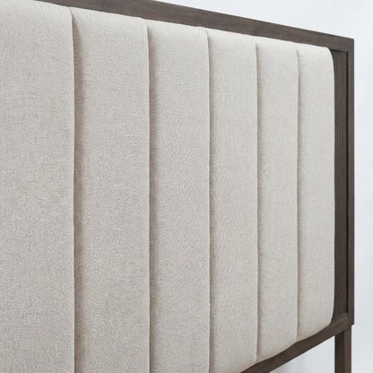 Upholstered Caffe Headboard with Modern Panel Design and Mounting Hardware