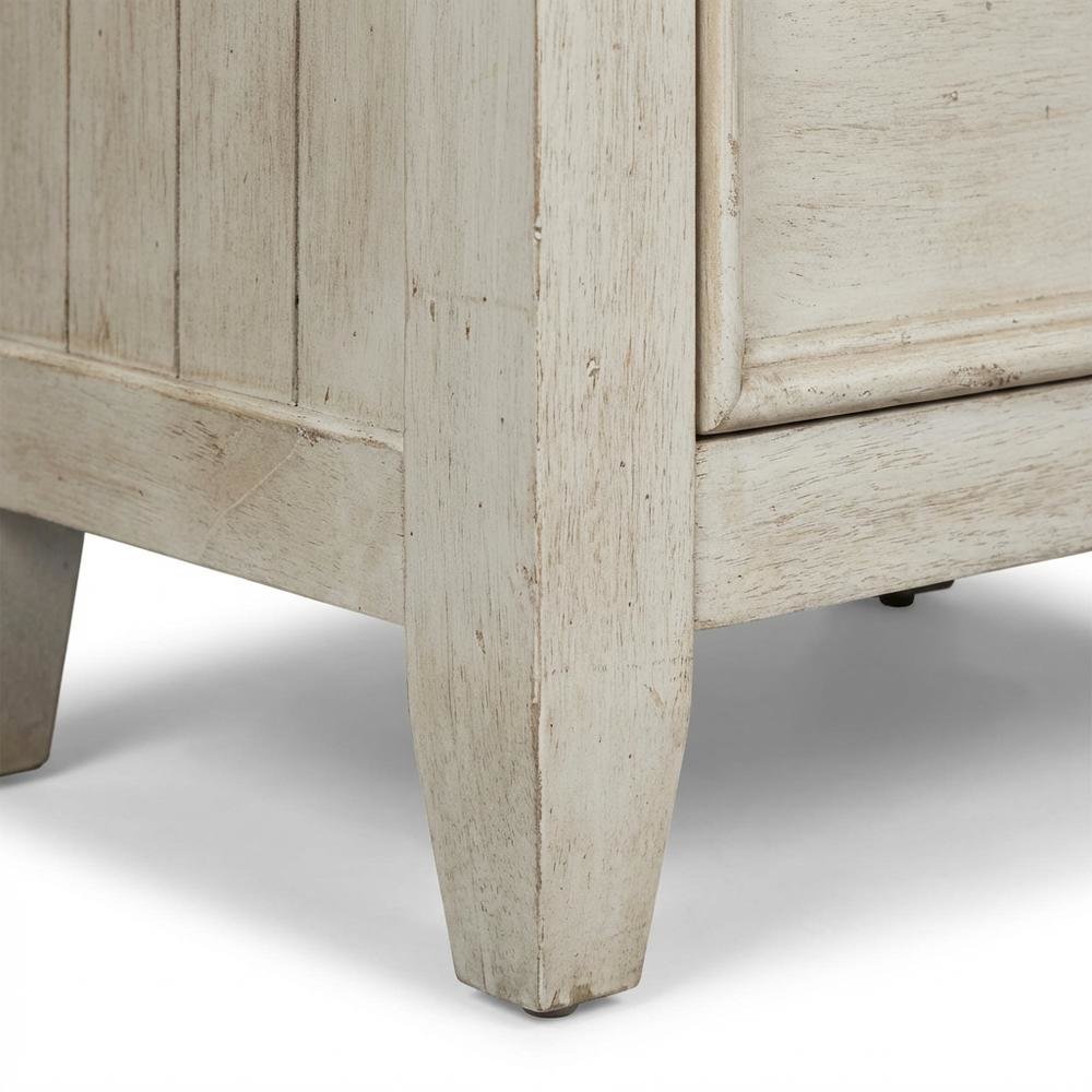 White Farmhouse Nightstand with Charging Station and Storage Space