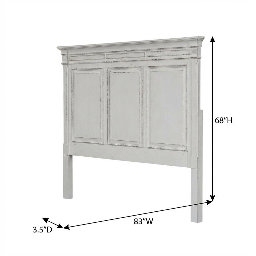 King Panel Headboard Antique White Weathered Brown Solid Wood Traditional Design