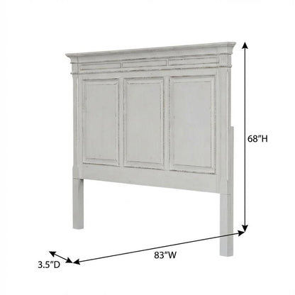 King Panel Headboard Antique White Weathered Brown Solid Wood Traditional Design