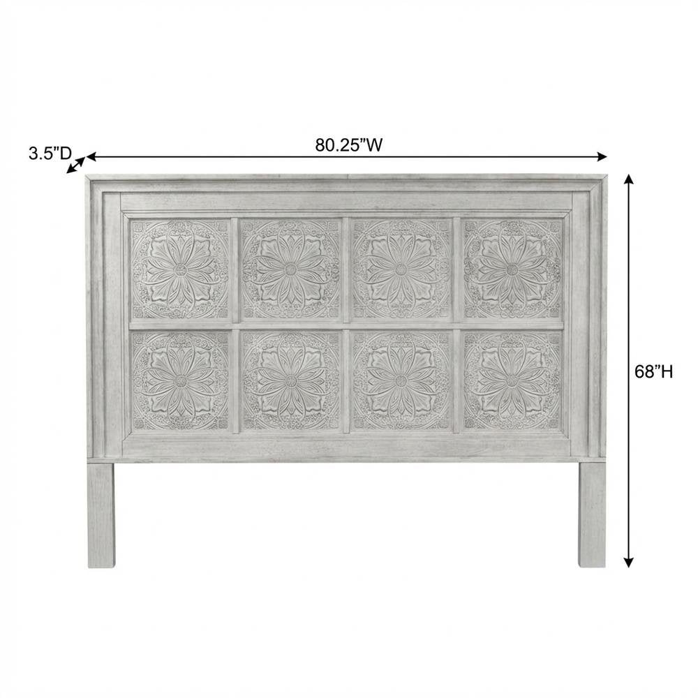 King Headboard Antique White with Tobacco Top Solid Wood Panel Design