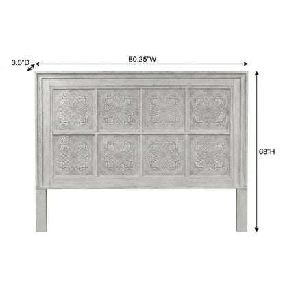King Headboard Antique White with Tobacco Top Solid Wood Panel Design