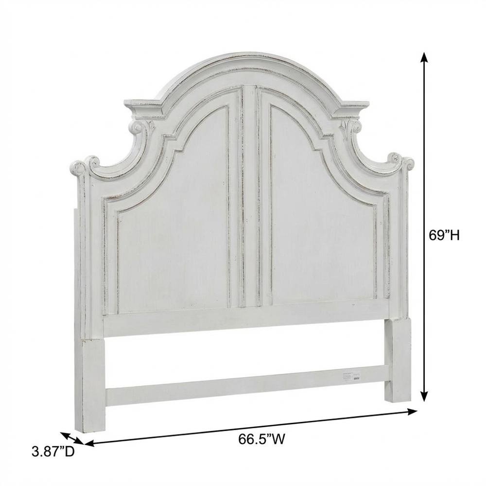 Antique White Panel Headboard, Weathered Bark Finish Solid Wood Construction