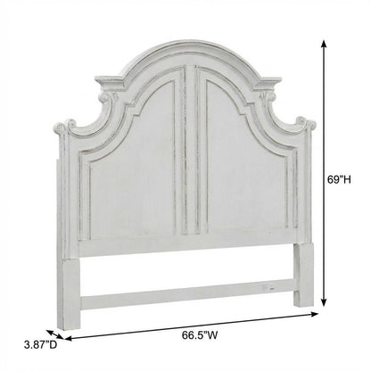 Antique White Panel Headboard, Weathered Bark Finish Solid Wood Construction