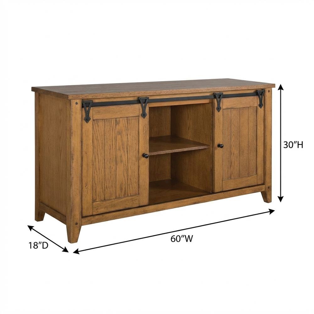 Rustic Oak TV Console with Solid and Manufactured Wood Construction