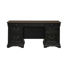 Aged Charcoal Credenza Desk With Distressed Finish And Birch Top For Home Office