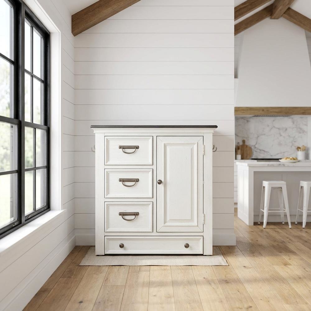 Cottage Pine Dog Feeding Station Cabinet with Pet Food Storage Drawers