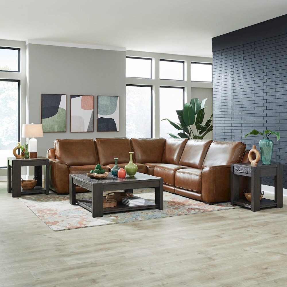Blake Power Reclining 5 Piece Sectional Sofa- Venetian Honey Leather