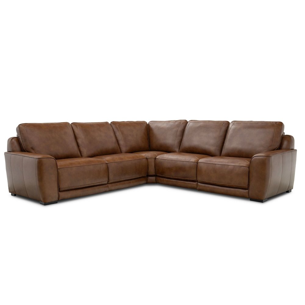 Blake Power Reclining 5 Piece Sectional Sofa- Venetian Honey Leather